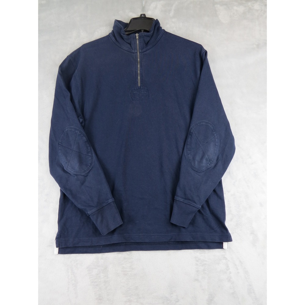 J.Crew Oarsman Quarter Zip Pullover Mens M Navy Blue Elbow‎ Patch Sweatshirt